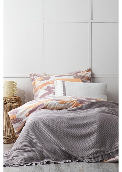 Alessa Tek Kişilik Pike TakımıOrganik Pamuk Jakarlı Gri 160X220 cm