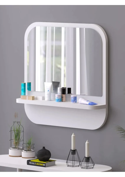 Tarz Design Nysamo Raflı Kare 58 cm Koridor Dresuar Konsol Duvar Salon Banyo Ofis Çocuk Yatak Oda Raflı Aynası