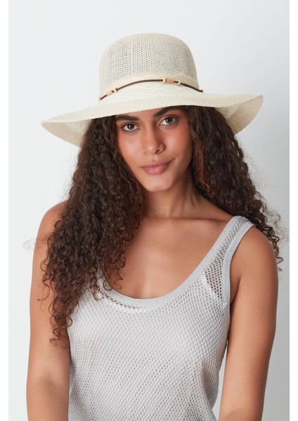 Merserize Plaj Şapkası T24740-11 Orta Bej