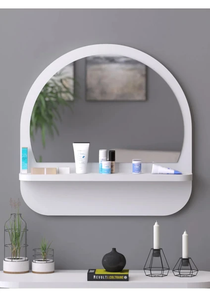 Tarz Design Nysamo Raflı Oval 45 cm Koridor Dresuar Konsol Duvar Salon Banyo Ofis Çocuk Yatak Oda Raflı Aynası