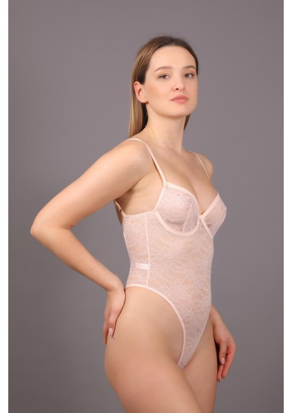 Desteksiz Dantelli Çıtçıtlı Body C15089 Pudra fiyatları