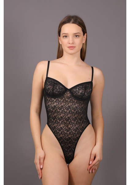 Desteksiz Dantelli Çıtçıtlı Body C15090 Siyah indirimleri