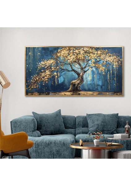Yağlı Boya Dokulu Tablo Mavi Fonda Bonsai Ağacı U01009