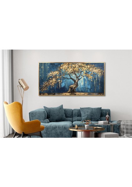 Yağlı Boya Dokulu Tablo Mavi Fonda Bonsai Ağacı U01009