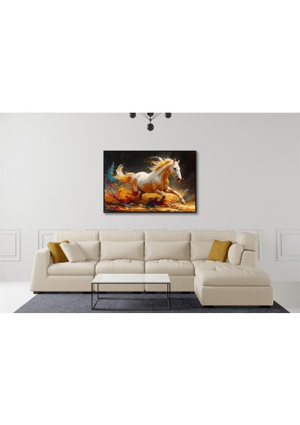 Yağlı Boya Dokulu Tablo Koşan Beyaz At U04003 fiyatları