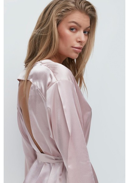 Sırt Detay Uzun Kol Saten Sabahlık 091 Pudra fiyatları