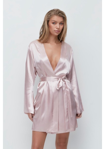 Sırt Detay Uzun Kol Saten Sabahlık 091 Pudra modelleri