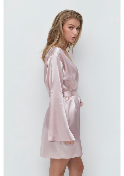 Sırt Detay Uzun Kol Saten Sabahlık 091 Pudra fırsatları