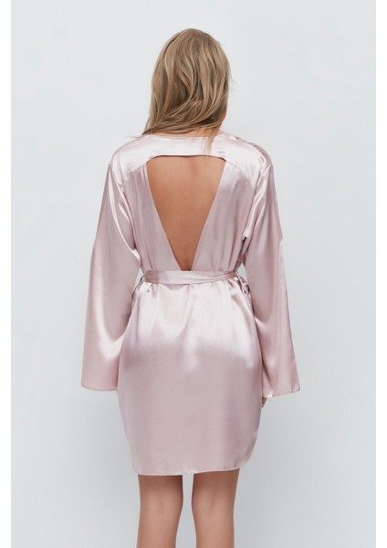 Sırt Detay Uzun Kol Saten Sabahlık 091 Pudra indirimleri