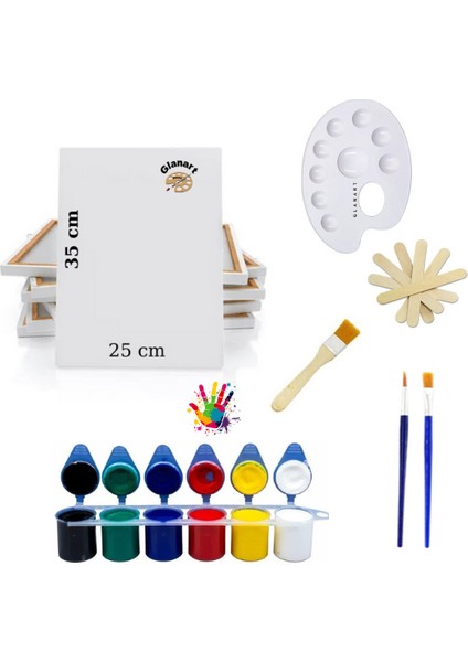 6 Renk Akrilik Boya Seti 25X35 Tuval Ipek Fırça Seti 6X20 ml Boya Çubuklu Set