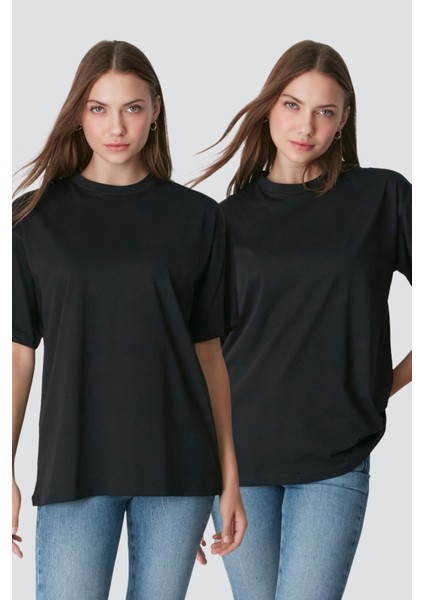 Bisiklet Yaka Kısa Kol 2'li Casual Basic T-Shirt 961 Siyah