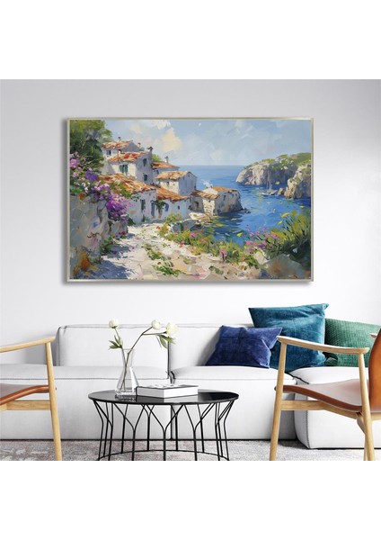 Yağlı Boya Dokulu Tablo Modern Spatula Akdeniz Evleri Manzarası U06040