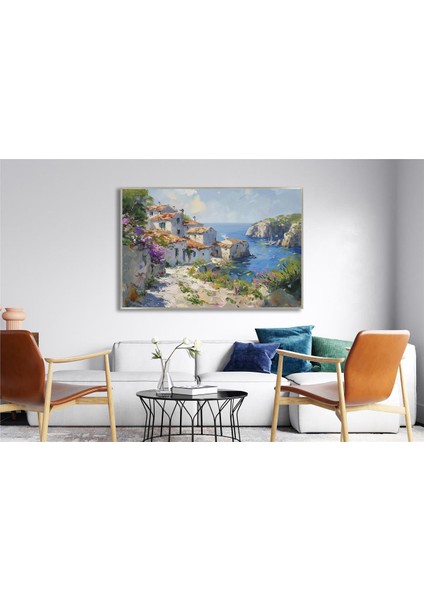 Yağlı Boya Dokulu Tablo Modern Spatula Akdeniz Evleri Manzarası U06040 fiyatları