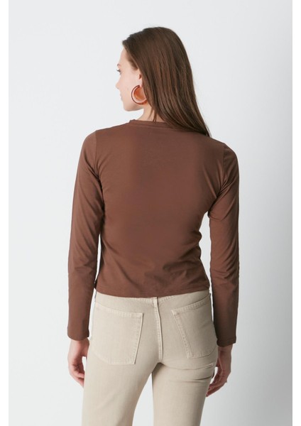 Bisiklet Yaka Uzun Kol 2'li Basic T-Shirt 955 Gri/kahve