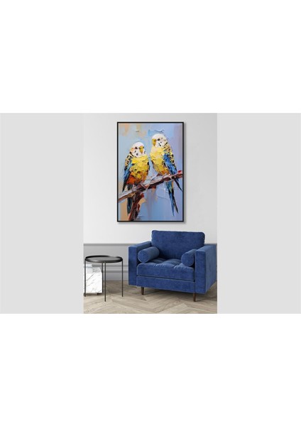 Yağlı Boya Dokulu Tablo Dalda Muhabbet Kuşları U04014 fiyatları