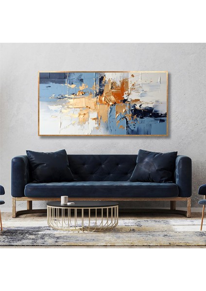 Yağlı Boya Dokulu Tablo Mavi Altın Gold Soyut U08069