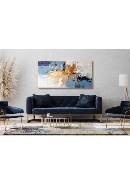 Yağlı Boya Dokulu Tablo Mavi Altın Gold Soyut U08069 fiyatları