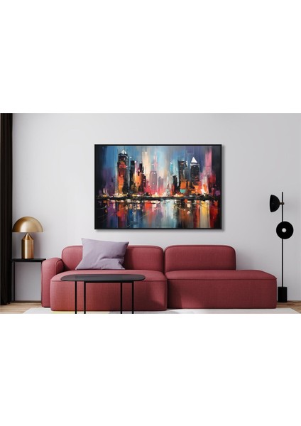 Yağlı Boya Dokulu Tablo Soyut Şehir Manzarası U09014