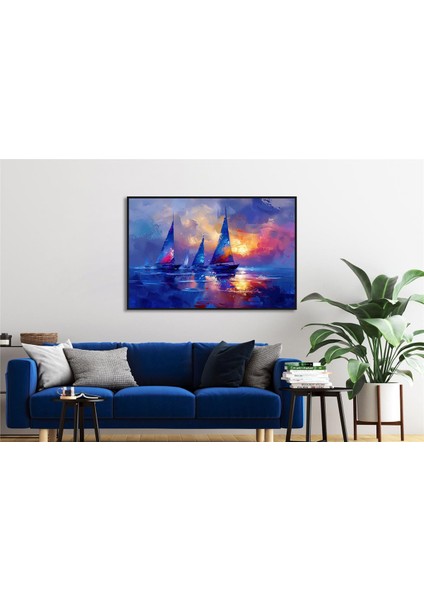 Yağlı Boya Dokulu Tablo Modern Denizde Yelkenliler U06015