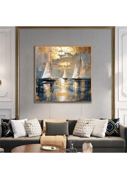 Yağlı Boya Dokulu Tablo Modern Denizde Yelkenliler U06034