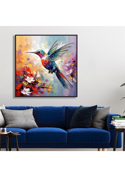 Yağlı Boya Dokulu Tablo Modern Renkli Sinek Kuşu U04013