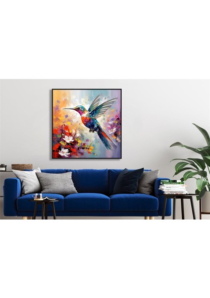 Yağlı Boya Dokulu Tablo Modern Renkli Sinek Kuşu U04013
