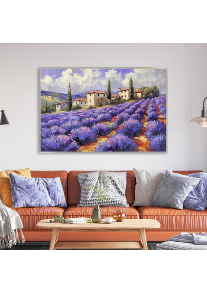 Yağlı Boya Dokulu Tablo Modern Lavanta Tarlası Manzarası U06027