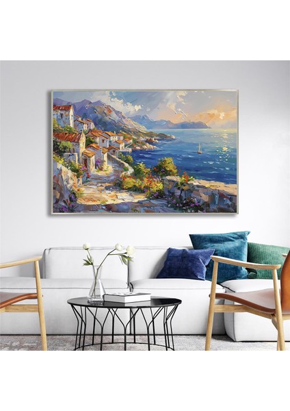 Yağlı Boya Dokulu Tablo Modern Spatula Akdeniz Evleri Manzarası U06039