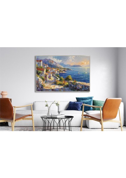 Yağlı Boya Dokulu Tablo Modern Spatula Akdeniz Evleri Manzarası U06039
