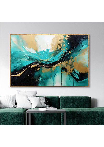 Yağlı Boya Dokulu Tablo Yeşil Altın Gold Soyut U08063