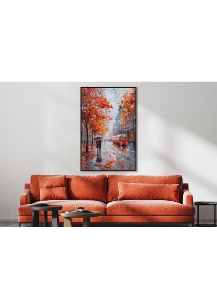 Yağlı Boya Dokulu Tablo Sonbahar Şehir Manzarası U09017 fiyatları