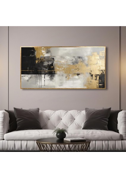 Yağlı Boya Dokulu Tablo Siyah Altın Gold Soyut U08042
