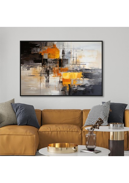 Yağlı Boya Dokulu Tablo Siyah Beyaz Turuncu Soyut U08051