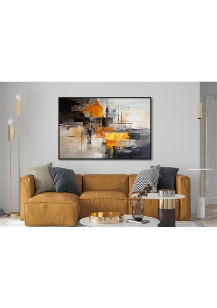 Yağlı Boya Dokulu Tablo Siyah Beyaz Turuncu Soyut U08051 fiyatları