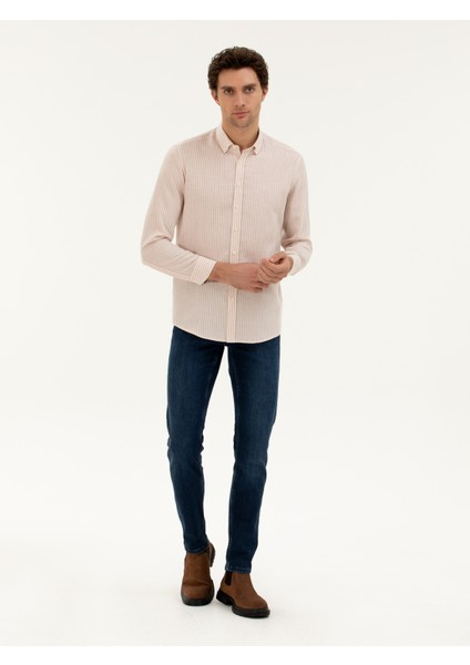 Erkek Pembe Regular Fit Yün Karışımlı Çizgili Gömlek 50272907-VR041 fırsatları