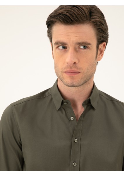 Erkek Haki Slim Fit Pamuk Karışımlı Gömlek 50285450-VR027 fiyatları