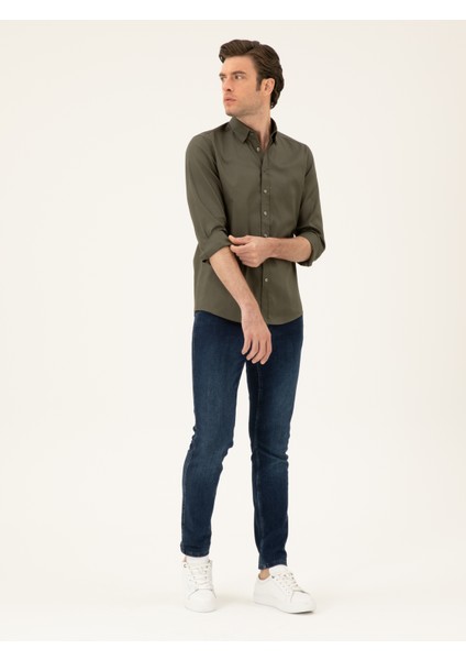 Erkek Haki Slim Fit Pamuk Karışımlı Gömlek 50285450-VR027 fırsatları