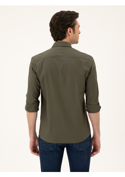 Erkek Haki Slim Fit Pamuk Karışımlı Gömlek 50285450-VR027 indirimleri