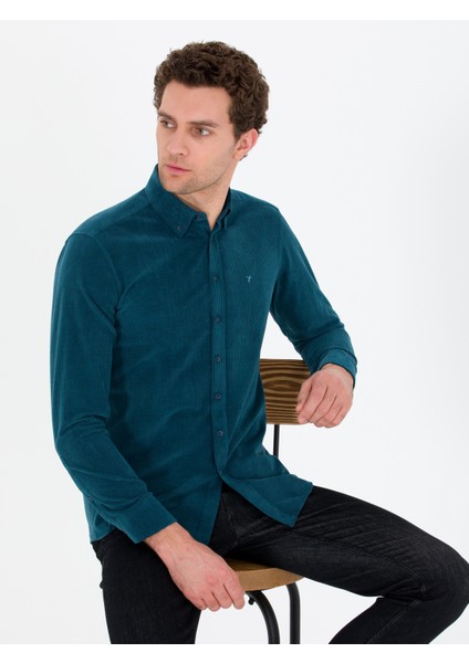 Erkek Petrol Slim Fit Uzun Kollu Gömlek 50262889-VR102