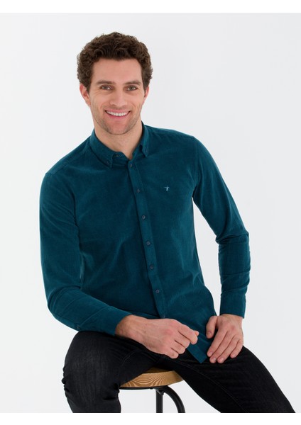 Erkek Petrol Slim Fit Uzun Kollu Gömlek 50262889-VR102