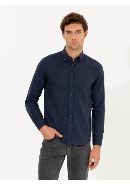 Erkek Lacivert Slim Fit Uzun Kollu Gömlek 50256919-VR033