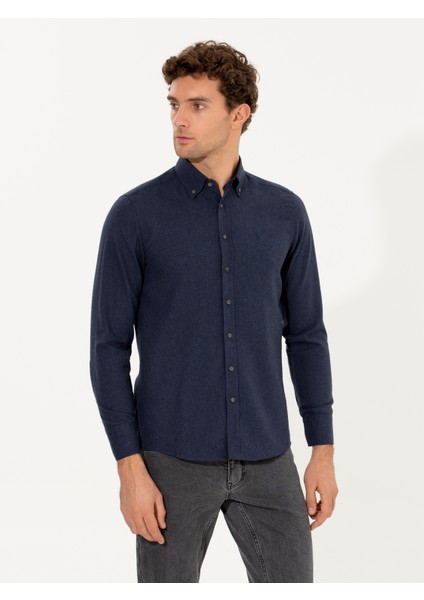 Erkek Lacivert Slim Fit Uzun Kollu Gömlek 50256919-VR033