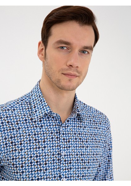 Erkek Mavi Slim Fit Uzun Kollu Gömlek 50233200-VR036