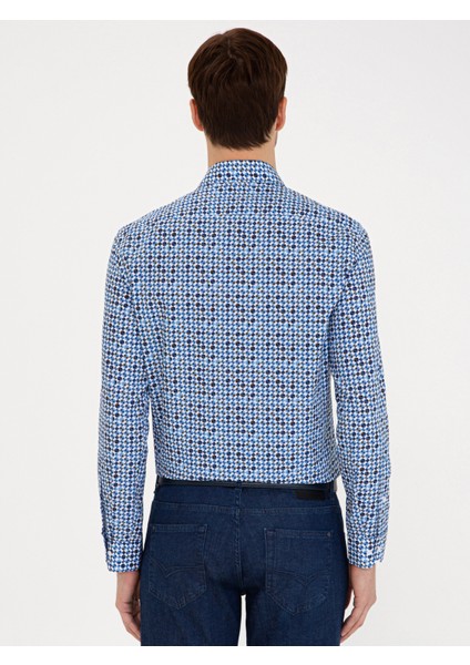 Erkek Mavi Slim Fit Uzun Kollu Gömlek 50233200-VR036