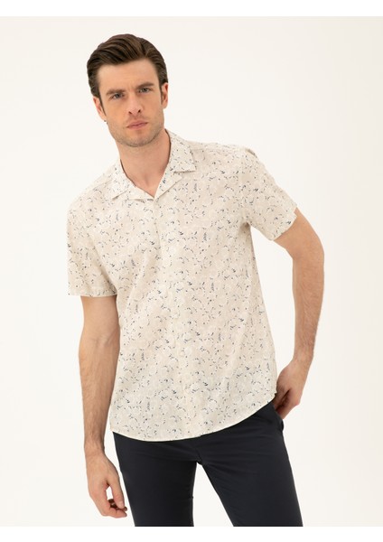 Erkek Bej Regular Fit Keten Karışımlı Gömlek 50284429-VR011