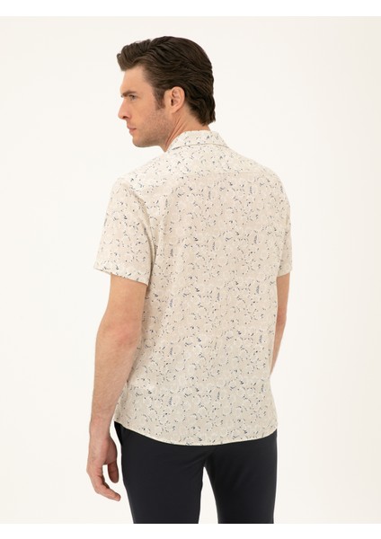 Erkek Bej Regular Fit Keten Karışımlı Gömlek 50284429-VR011
