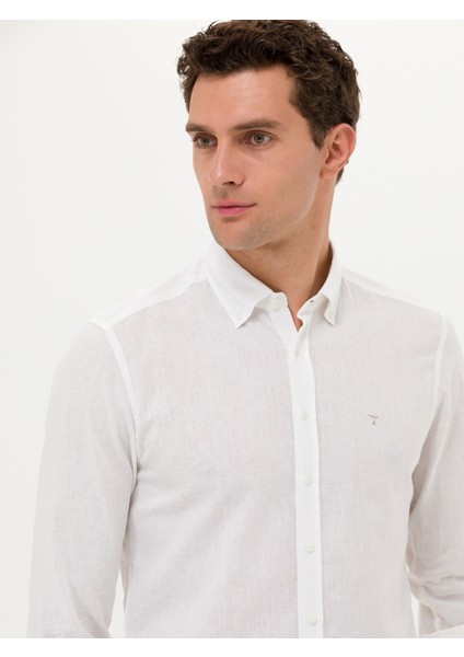 Erkek Beyaz Slim Fit Keten Karışımlı Gömlek 50266184-VR013 modelleri