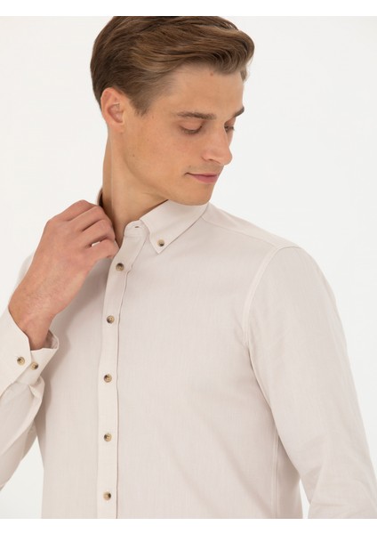 Erkek Bej Slim Fit %100 Pamuk Oxford Gömlek 50270162-VR011 fiyatları