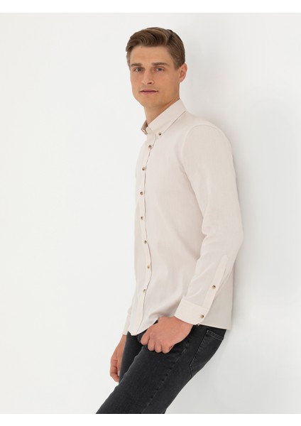 Erkek Bej Slim Fit %100 Pamuk Oxford Gömlek 50270162-VR011 fırsatları
