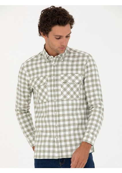 Erkek Haki Regular Fit Uzun Kollu Gömlek 50272920-VR027